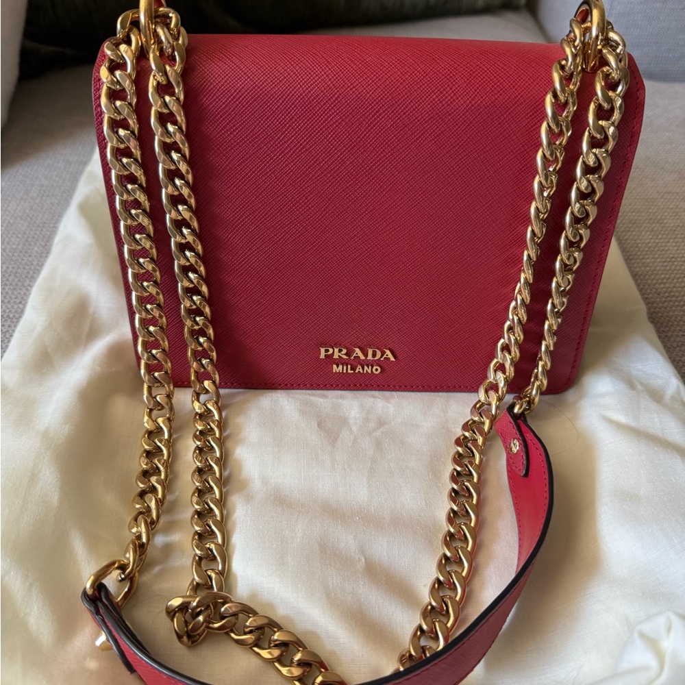 Prada Red Leather Chain Shoulder Bag - Picture 2 of 11